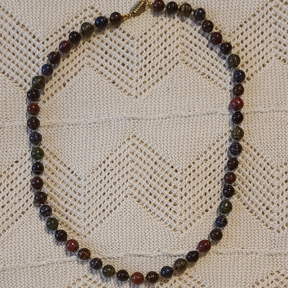 VINTAGE Dichroic Knotted Glass Bead Necklace 24" Artisan  Bohemian